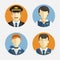 Avatar people. Flat design. Vector icons depicting different Professions pilots and pretty flight attendant in uniform