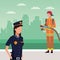 Avatar police woman and fireman standing