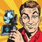 Avatar portrait of man with retro camera