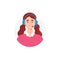 An avatar of woman from a call center. Live chat operators, hotline operator, assistant with headphones. Online global