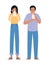 Avatar woman and man with covid 19 virus coughing holding tissue vector design