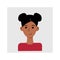 Avatar young dark skinned woman. Cheerful smiling sly emotion. Human face portrait social media user icon. Square design