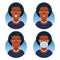 Avatars for business and social media accounts set. African American, various emotions. Medical mask, the COVID-19 pandemic