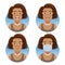 Avatars for business and social media accounts set. Swarthy fluffy hairstyle girl, various emotions. Medical mask, the COVID-19