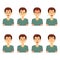 Avatars emotions. Set a man with a variety of emotions. Male face with different expressions. Man in flat design