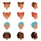 Avatars of female faces with different haircuts and hairstyles. Front and side view. Isolated flat vector illustration