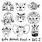 Avatars funny animal faces Hedgehog Bear Fish Jellyfish Lion Owl Walrus Elephant Zebra. Vector illustration