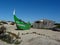 Aveiro, Portugal-DecembBoat stranded on the dune and broken wooden house.