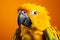 Avian vibrance sunlit parrot in vivid colors against yellow backdrop