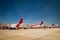 Avianca airplanes line up at international airport