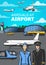 Aviation, airport airplanes and aircrew poster