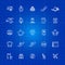 Aviation or airport outline icons set on blue background