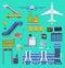 Aviation airport vector icons set travel airline graphic illustration terminal station concept airport symbols airport