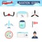 Aviation icons set airline station airport symbols departure terminal plane stewardess tourism vector illustration