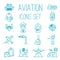 Aviation icons vector set airline graphic illustration. Flight airport transportation aviation icons passenger design