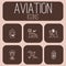 Aviation icons vector set airline outline graphic illustration flight airport transportation passenger design departure.