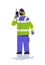 aviation marshaller in uniform using walkie talkie man air traffic controller airline worker in signal vest professional