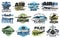 Aviation show and flight tours vector icons set