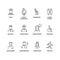 Aviation staff linear vector icons. Pilot, passenger, stewardess, security officer outline symbols