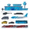 Aviation Transport Terminal, Airport Vehicles Set, Flight Service Transportation Flat Vector Illustration