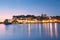 Avignon Bridge with Popes Palace and Rhone river at dawn