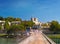 Avignon Bridge with Popes Palace and Rhone river at sunrise