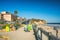 Avila Beach promenade. Avila Beach is a charming  beach town, located on the beautiful Central Coast of California