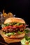 Avocado burger on a bed of guacamole