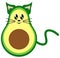 Avocado Cat Avacato Funny Illustration Isolated on White with Clipping Path