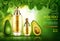 Avocado cosmetics oil. Natural skin care cosmetic