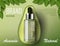 Avocado cosmetics oil template ad. Organic product bottle mockup advertising poster template. Realistic essence product