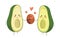 Avocado couple in love. Two avocado halves holding two pieces of jigsaw connecting couple puzzle. Valentine Day vector