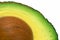 Avocado cut closeup, macro isolated