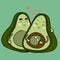 Avocado family , Daddy Mommy and baby cartoon  illustration