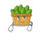 Avocado fruit basket on waiting gesture mascot design style