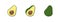 Avocado fruit flat icons set. Cartoon vegan nature food icon. Vector isolated illustration for web