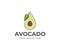 Avocado fruit logo template. Avocado half with leaf vector design