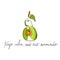 Avocado fruit with trendy lettering. Continuous line drawing. Typography slogan design `Keep calm and eat avocado` sign.