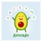 Avocado fruit vitamins and minerals. Funny fruit character. Healthy food illustration