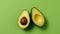 Avocado on a green background. The green background adds contrast and references the fruit\\\'s natural surroundings.