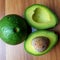 avocado, halved, wooden background, close-up