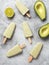 Avocado lime popsicle, top view, vertical