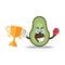 The Avocado mascot character wins a boxing trophy. vector illustration