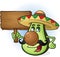 Avocado Mexican Cartoon Character a Holding Wooden Sign