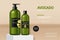 Avocado natural oil shampoo and soap vector realistic. Product placement mock up