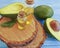 Avocado oil freshness on wooden background vitamin health