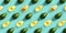 Avocado pattern on blue background. Pop art design, creative summer food concept. Green avocadoes, minimal flat lay