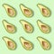 Avocado pattern on a light green background, vegan dishes