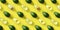 Avocado pattern on yellow background. Pop art design, creative summer food concept. Green avocadoes, minimal flat lay