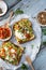 Avocado, Poached Eggs Toast with Tomatoes Salad